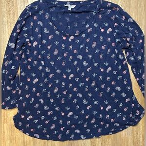 Lucky Brand Navy Floral Paisley Top